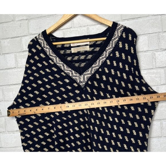 BRAEMAR Vintage 90s Mens XL 100% Cotton Sweater V Neck Diamond Pattern Navy Blue - Picture 4 of 5